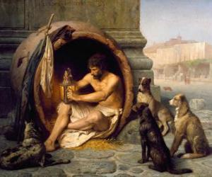 yapboz Sinope Yunan filozof Diyojen arasındaki konuşmanın, onun varil içinde, Atina sokaklarında
